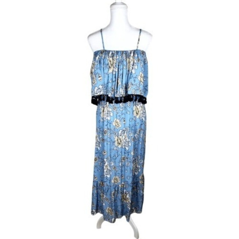 Boohoo Blue‎ Yellow Floral Spaghetti Strap Tiered Maxi Dress Size 8